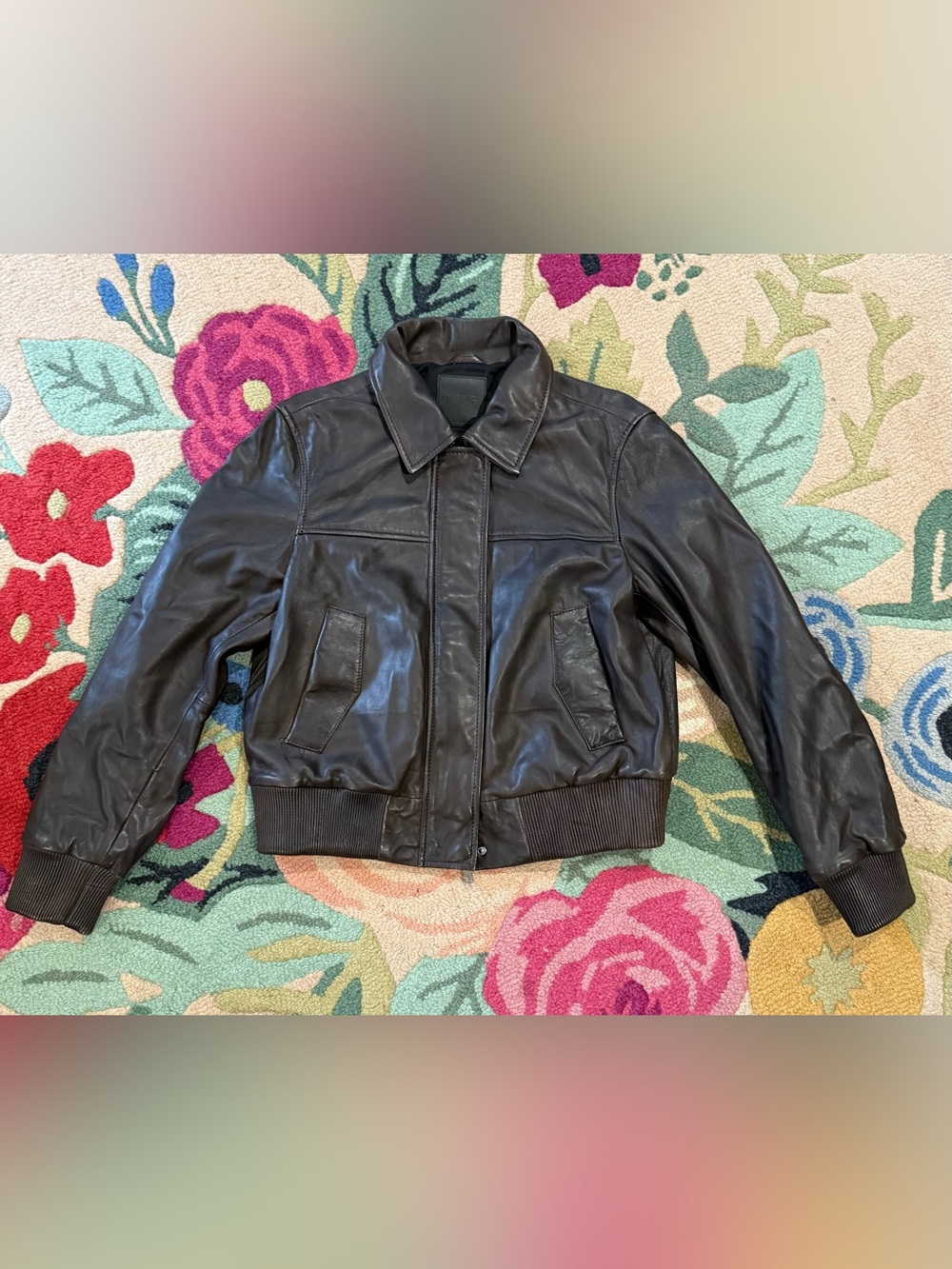 Mango chocolate brown leather bomber, Lg